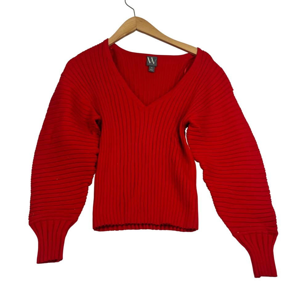 Worthington Womens Ribbed V-Neck Sweater Goji Berry Red XS New